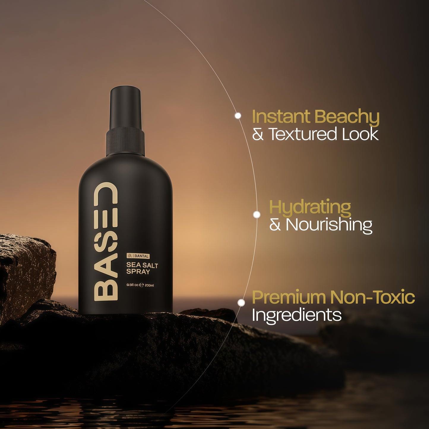 BASED Sea Salt Spray, Natural Finish Sea Salt Spray for Hair, Volume & Texture, Infused with Kelp & Vitamin B5, Light & Non-Greasy, Paraben Free, No Drying Alcohols, 8.5 oz (Pack of 1)